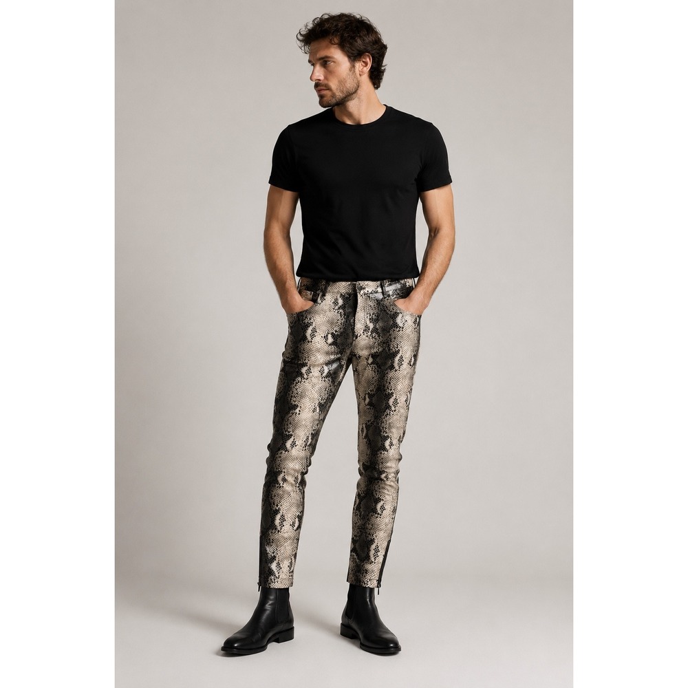 Zara Man Size 36 Coated Snakeskin Print Skinny Pants Ankle Zip Rockstar Y2K